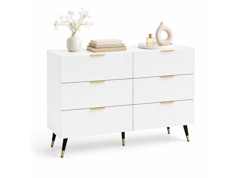 Commode 120x40x77 cm, meuble salon, chiffonier avec 6 tiroirs de rangement,en mdf, blanc  - Conforama A