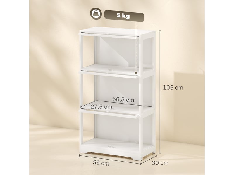  Vitrine à trois niveaux en acrylique pour figurines, avec portes à charnières, 59 x 30 x 106 cm, blanche  - Conforama E