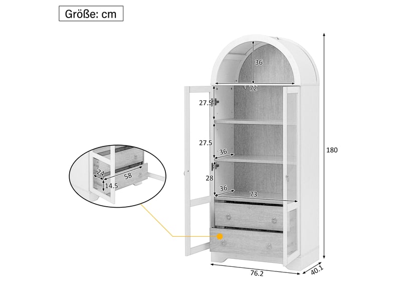  Buffet haut avec étagères réglables et 4 tiroirs 76,2 x 40,1 x 180 cm evryae  - Conforama E