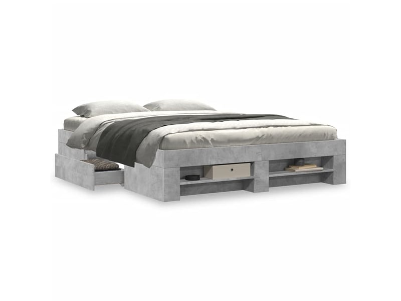  Lit double- lit adulte -  cadre de lit sans matelas gris béton 160x200 cm bois ingénierie  - Conforama C