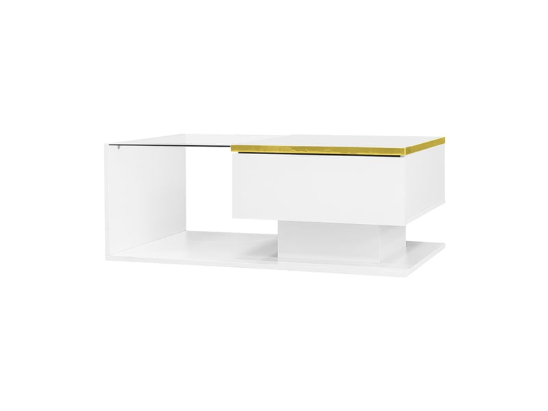  Table basse blanc, rangement, éclairage led, portes vitrées, design moderne, structure robuste - 90x50x32.5cm - salon  - Conforama C