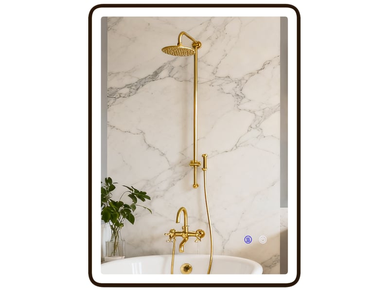  Miroir de salle de bain led antibuée avec cadre en métal noir 80x5x60 cm  - Conforama A
