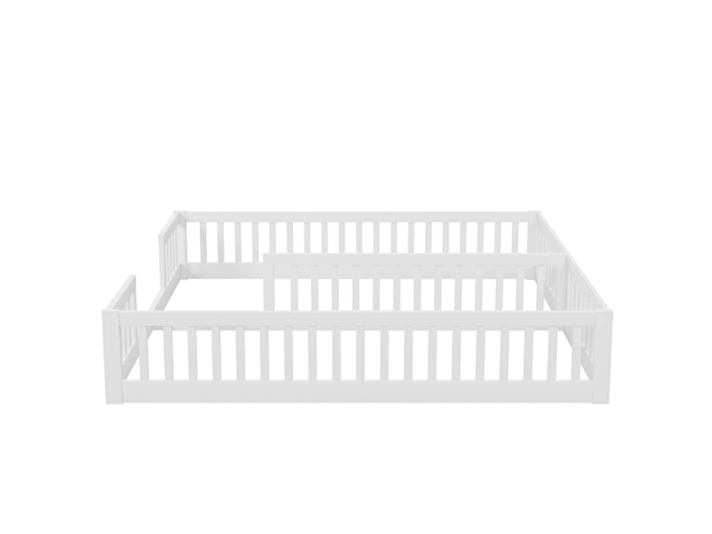  Lit enfant 90x200cm,lit double en pin avec grille et barrière de sécurité,blanc lit enfant gris - Conforama E