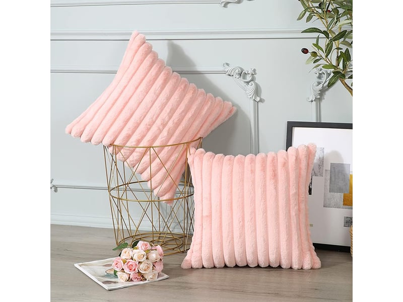 Lot de 2 housses de coussin 45 x 45 cm peluche rose chicfurn - Conforama B