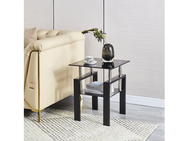  Tables d’appoint tcqpz lot de 2 43,74 x 43,74 x 52,02 cm verre trempé noir pieds métalliques  - Conforama B