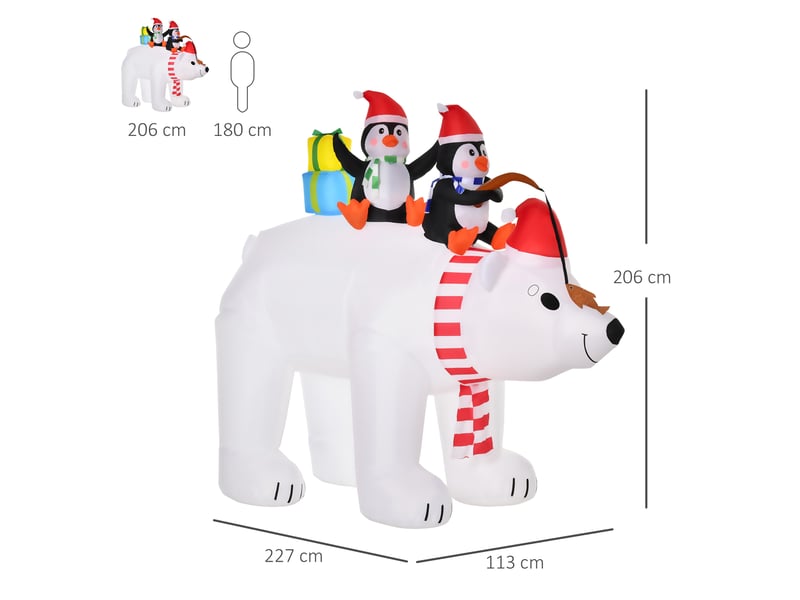  Ours polaire gonflable de noël avec lumières led décoration gonflable de noël imperméable avec 2 pingouins 206cm  - Conforama C