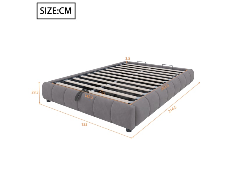  Sommier coffre 140x200cm sans tête de lit, avec lumières led monochromes, design moderne épuré, velours gris, sans matelas  - Conforama D