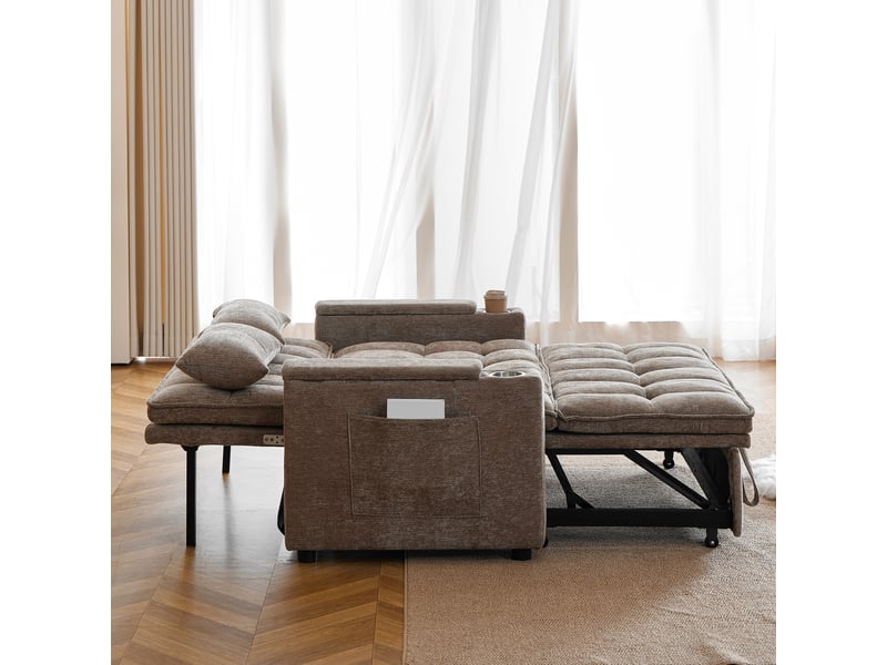 Canapé-lit convertible de 142 cm avec fonction inclinable, 2 coussins lombaires, porte-gobelets - Conforama D