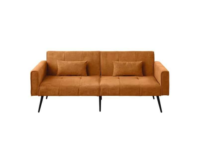 Canapé convertible 3 places modulable avec assise confortable et structure stable, en tissu côtelé orange - Conforama A
