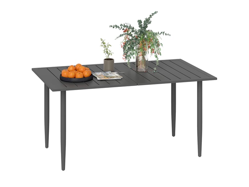  Table de jardin 150 x 90 cm, table de balcon résistante aux intempéries en acier, avec trou pour parasol, noire  - Conforama A