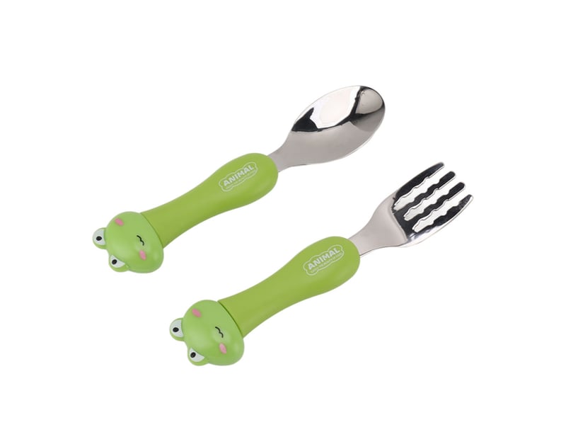  Cuillère-fourchette en acier inoxydable à motif grenouille pour l'apprentissage de l'alimentation des bébés  - Conforama B