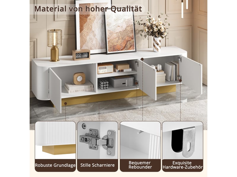  Meuble tv blanc, 3 portes, rangement, gestion des câbles, étagères réglables, design moderne - 170x40.5x47cm - salon  - Conforama C