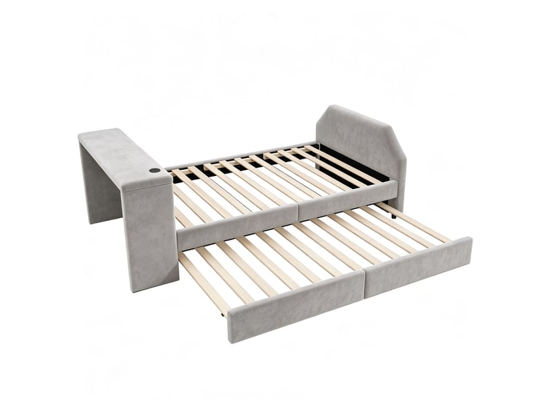 Lit gigogne 90x180200 cm avec bureau coloris gris tissu - Conforama E