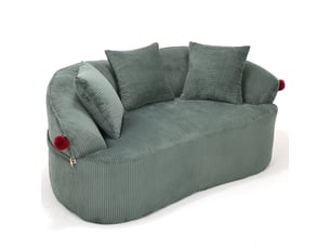 Canapé droit 2 places courbé sans cadre rigide avec 3 coussins et coussin en chenille côtelée verte