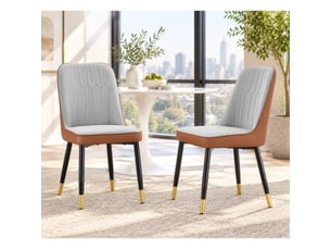 Lot de 2 chaises de salle à manger avec dossier ergonomique  - pieds métal, simili cuir marron et gris clair