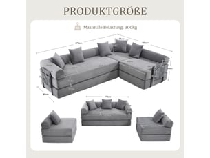 Canapé d'angle réversible convertible <strong></strong> <strong></strong> 4 places Velours côtelé gris avec coffre de rangement