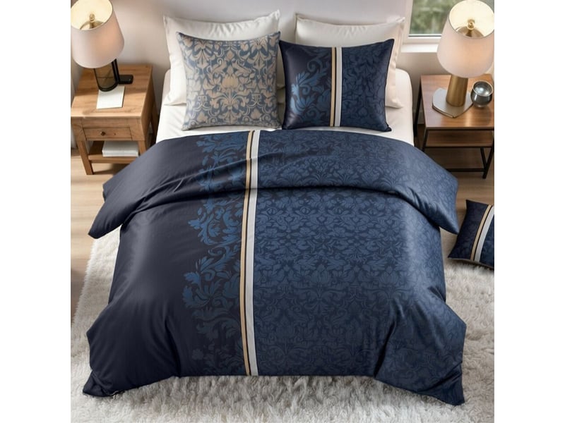  Parure housse de couette 260x240cm + 2 taies motif arabesques bleu 100% coton - florise FLORISE - Conforama C