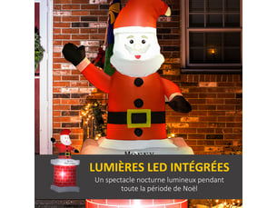 Père noël gonflable avec cheminée lumineux led hauteur polyester imperméable rouge blanc noir 210 cm