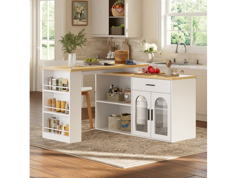  Desserte de cuisine 120x50x78 cm, à plateau pivotant, avec rangements intégrés, structure mdf, meuble cuisine, blanc  - Conforama B
