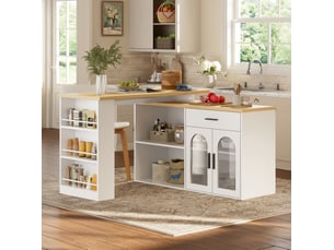 Desserte de cuisine 120x50x78 cm, à plateau pivotant, avec rangements intégrés, structure mdf, meuble cuisine, blanc