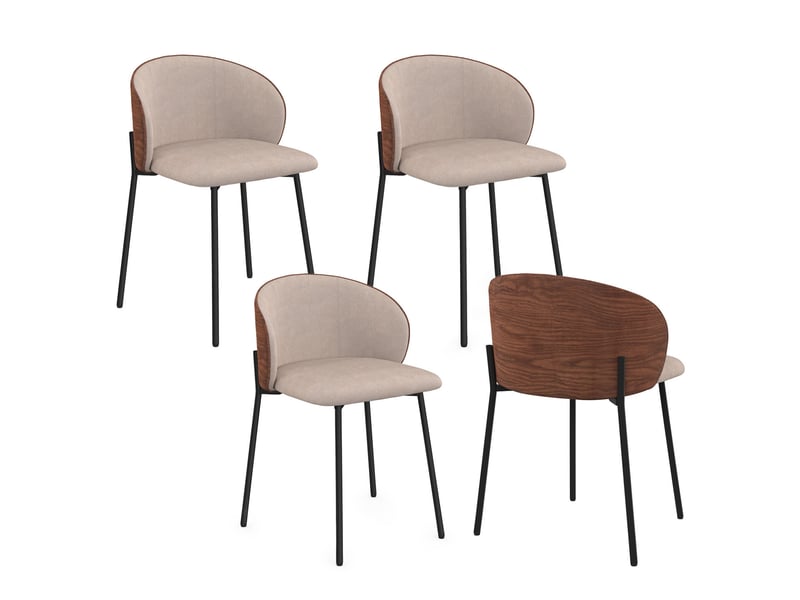  Lot de 4 chaises penny en tissu taupe et dossier effet noyer pour salle à manger  - Conforama A