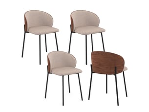 Lot de 4 chaises penny en tissu taupe et dossier effet noyer pour salle à manger