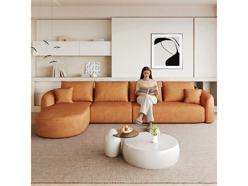  Canapé d'angle en l 336 cm modulable en tissu chenille sans montage canapé 4 places orange  - Conforama B