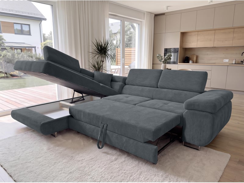  Canapé convertible 276 cm avec coffre et têtières – gris foncé Konak - Conforama C