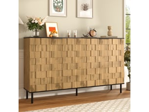 Buffet 2 portes avec étagère fixe - pieds métal, panneau de particules naturel et noir, 160 × 35 × 80,5 cm