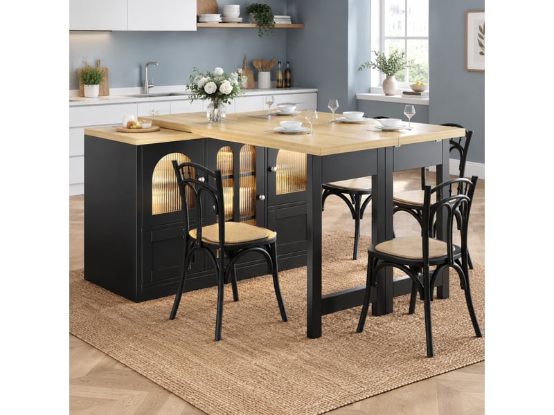  Buffet extensible en table 120-197 cm avec led rgb et plateau pivotant, mdf noir  - Conforama D