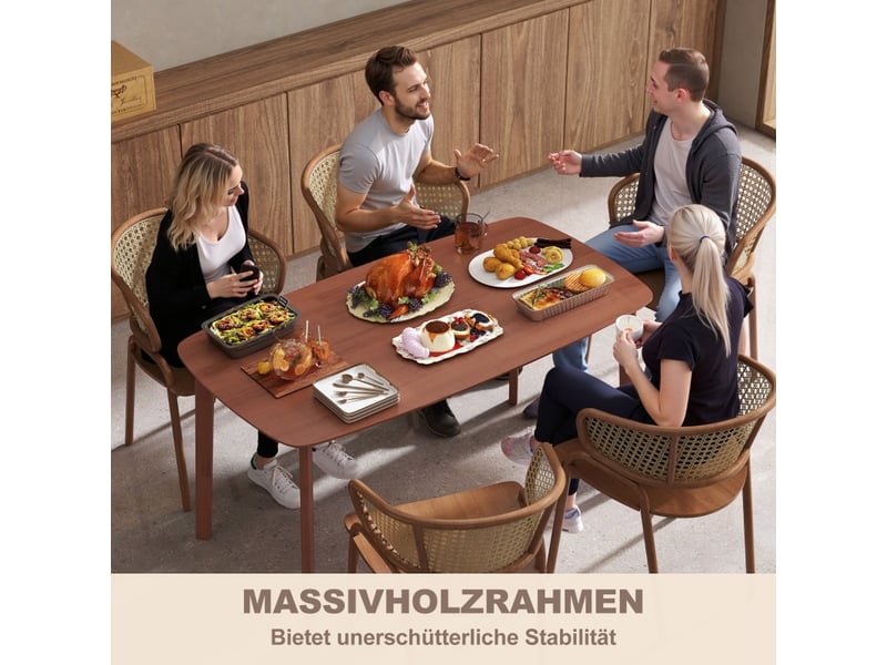  Table de salle à manger 6 personnes avec angles arrondis en bois 150×80×76 cm marron  - Conforama C