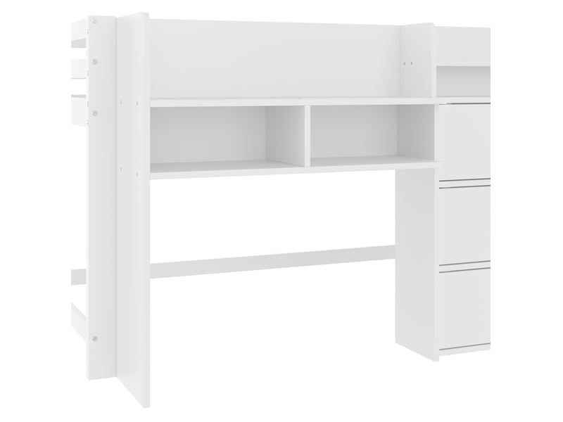  Lit mi-hauteur enfant 90x200 cm forme maison avec rangements bois mdf blanc sans matelas  - Conforama E