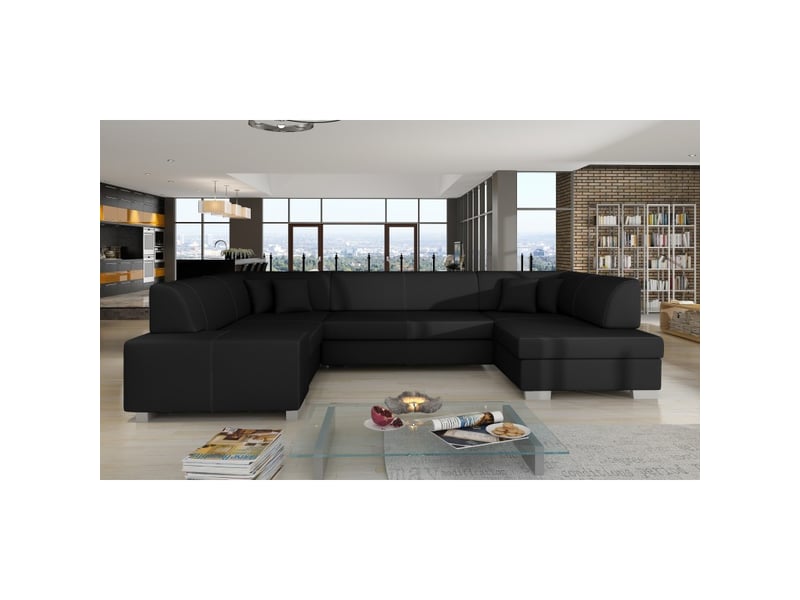 Canapé panoramique en u noir convertible 6 places havane grand format familial - Conforama B