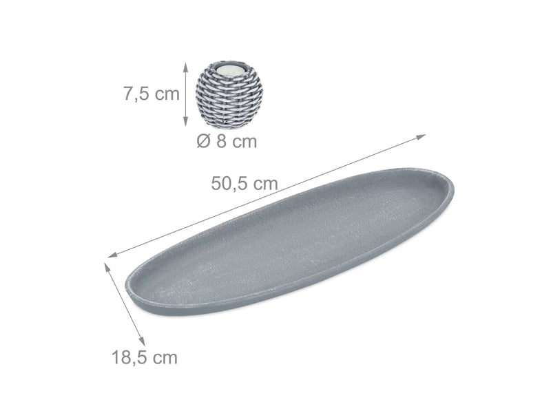  Lot de 5 bougeoirs avec plateau déco style shabby pour salon ambiance chaleureuse 50 x 20 x 10 cm en métal gris 13_0014683  - Conforama B