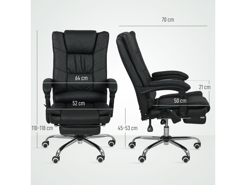  Fauteuil de massagefauteuil de bureau avec fonction massage, repose-pieds inclus, hauteur réglable, 64 cm x 70 cm x 118 cm, noir  - Conforama E