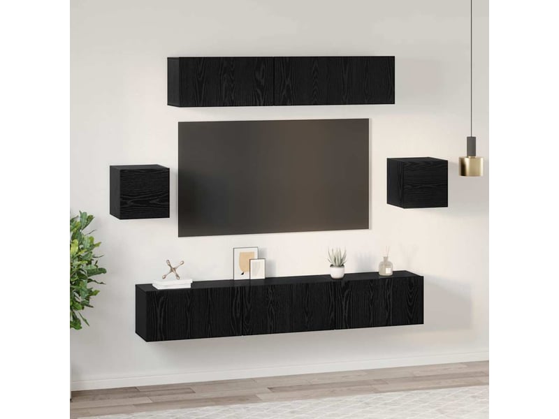  Ensemble meuble tv - banc tv - meuble de rangement 7 pcs chêne noir bois d'ingénierie  - Conforama D
