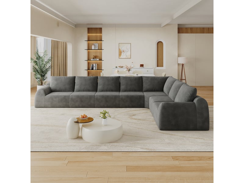 Canapé d'angle, canapé de salon, gris foncé, sans montage, format compressé, pour salon, appartement, chambre  - Conforama W