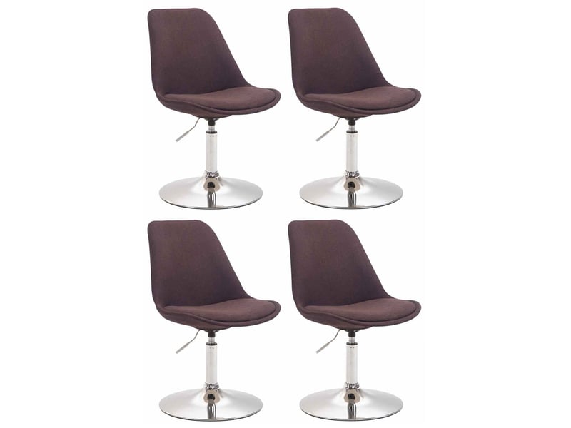 Lot de 4 chaises de salle à manger pivotante hauteur réglable en tissu marron et pied trompette en métal chromé 10_0008634  - Conforama A