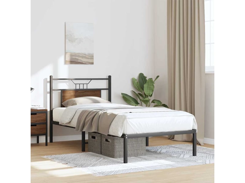  Lit simple- lit adulte -  cadre de lit sans matelas chêne marron 80x200cm bois ingénierie  - Conforama D