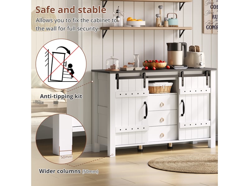  Buffet avec 2 portes coulissantes et 3 tiroirs pour cuisine en mdf 120×40×80 cm blanc  - Conforama C