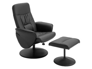 Fauteuil de relaxation pivotant à 360° en métal et similicuir, avec repose-pieds et dossier réglable, noir
