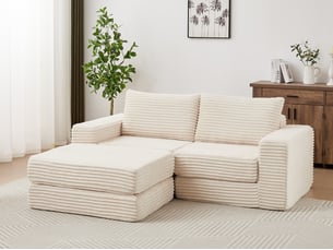 Canapé d'angle compressé réversible convertible <strong>BGSRYAO</strong> <strong></strong> 2 places Velours beige