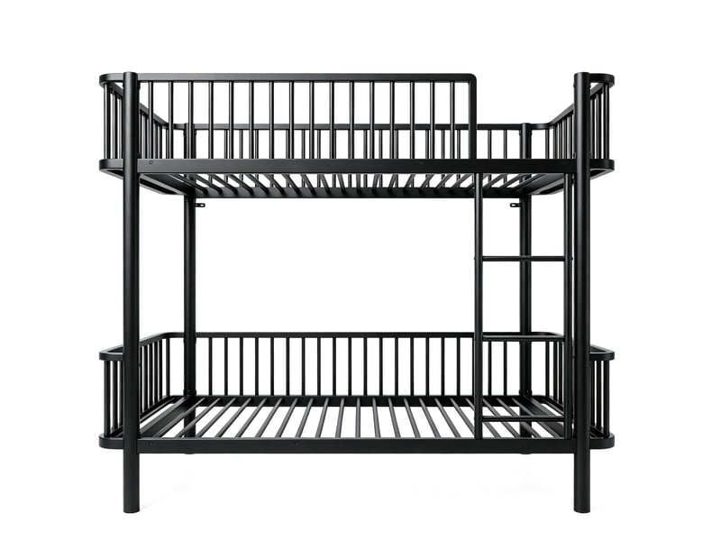 Lit superposé 90 x 200 cm avec angles arrondis, pieds surélevés et garde-corps de sécurité, design gain de place, métal, noir OMNIGLINT TRADING LTD - Conforama E