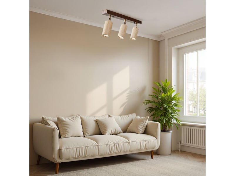  Luminaire design 3 spots orientables en travertin et effet bois iris  - Conforama D