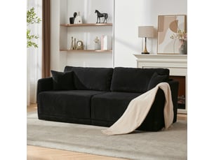 Canapé 2 places, transformable en lit, en tissu rembourré, coloris noir, l182 x p88 x h84 cm, pour salon, gain de place