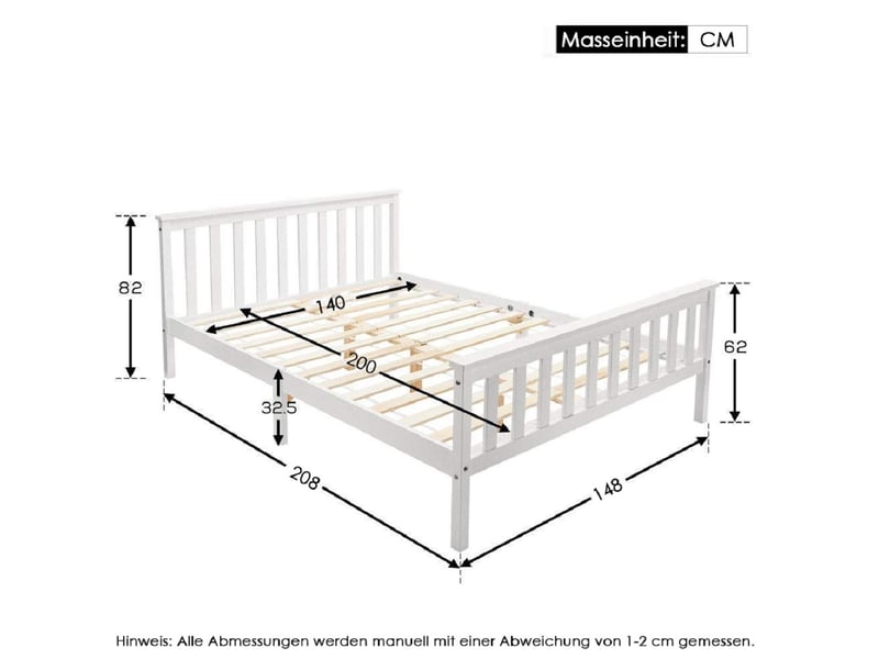  Lit 2 places 140x200 cm blanc en bois de pin et mdf avec sommier à lattes  - Conforama C