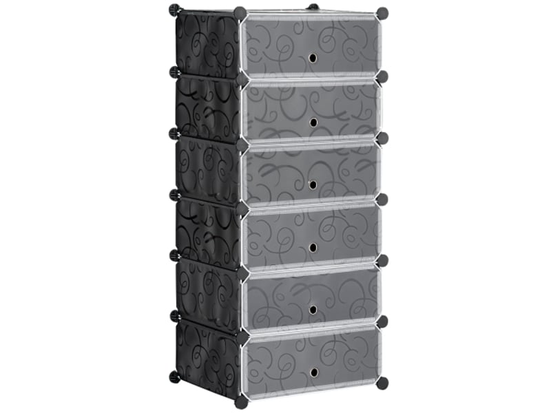  Étagère à chaussures modulable 6 paires, plastique et acier, noir et blanc, 49x36,5x108 cm  - Conforama A
