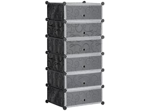 Étagère à chaussures modulable 6 paires, plastique et acier, noir et blanc, 49x36,5x108 cm