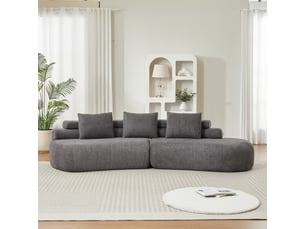 Canapé modulable 3 pièces incurvé demi-lune, chenille gris anthracite, sans bords durs