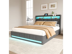 Lit coffre 140x190 cm <strong>LYCHOEEY</strong> <strong></strong> coloris gris
